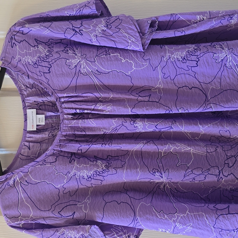 LIZ CLAIBORNE BRAND WOMEN'S PETITE PLUS SIZE PURPLE FLORAL TOP SIZE PXXL